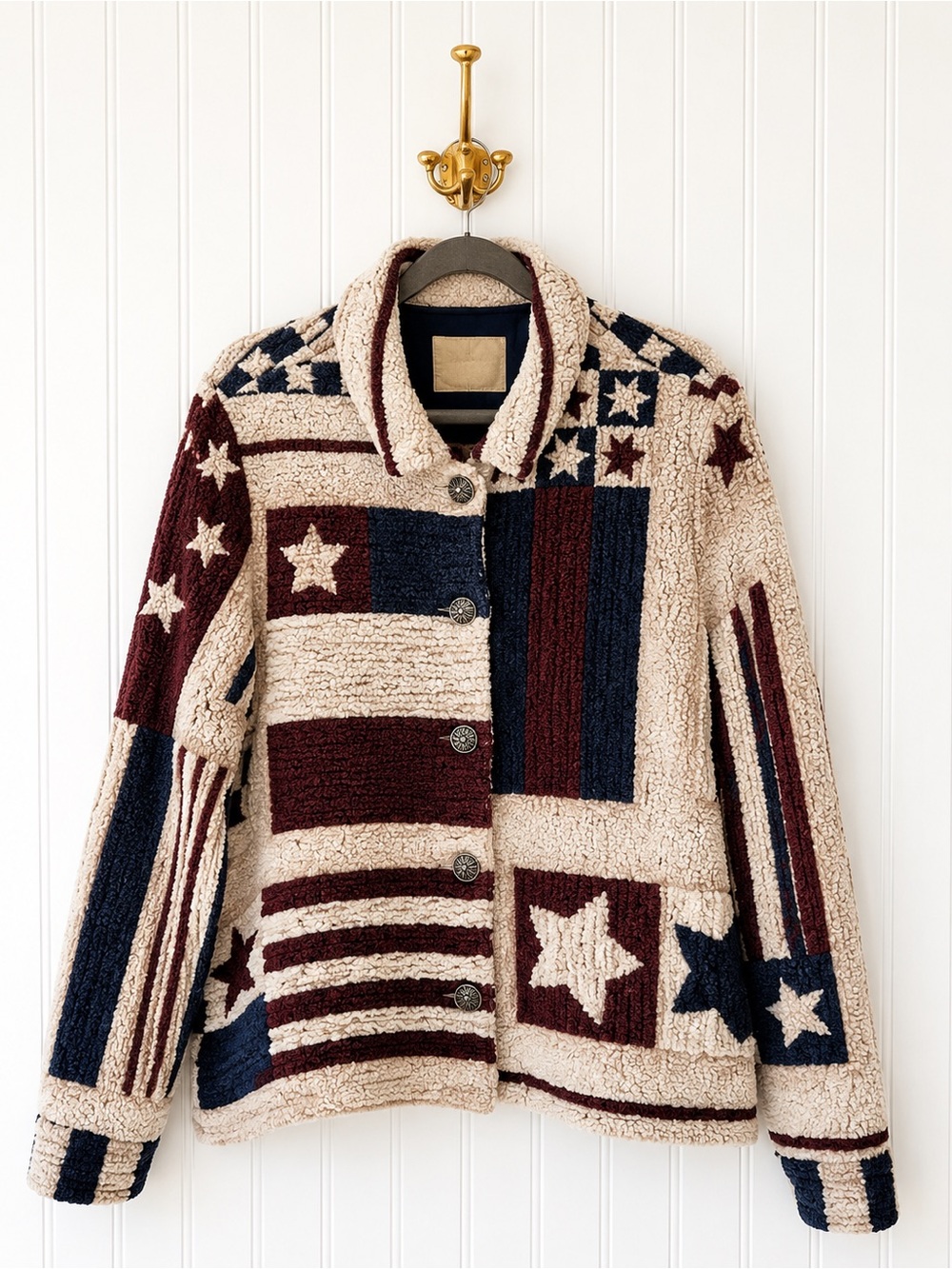 Vintage Saddle Ridge American Flag Tapestry Jacket USA Made Large Western Cotton